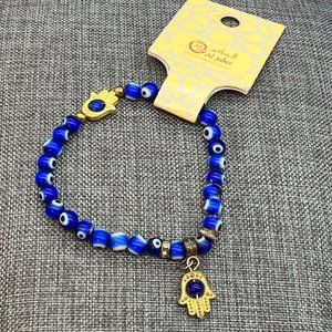 Al Jaber Hamsa Bracelet As Is Gold Hand Eyeball Blue White Rhinestone Craft DIY